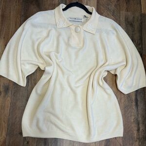 Maggie Cream Short Sleeve Sweater with Embroidered Collar